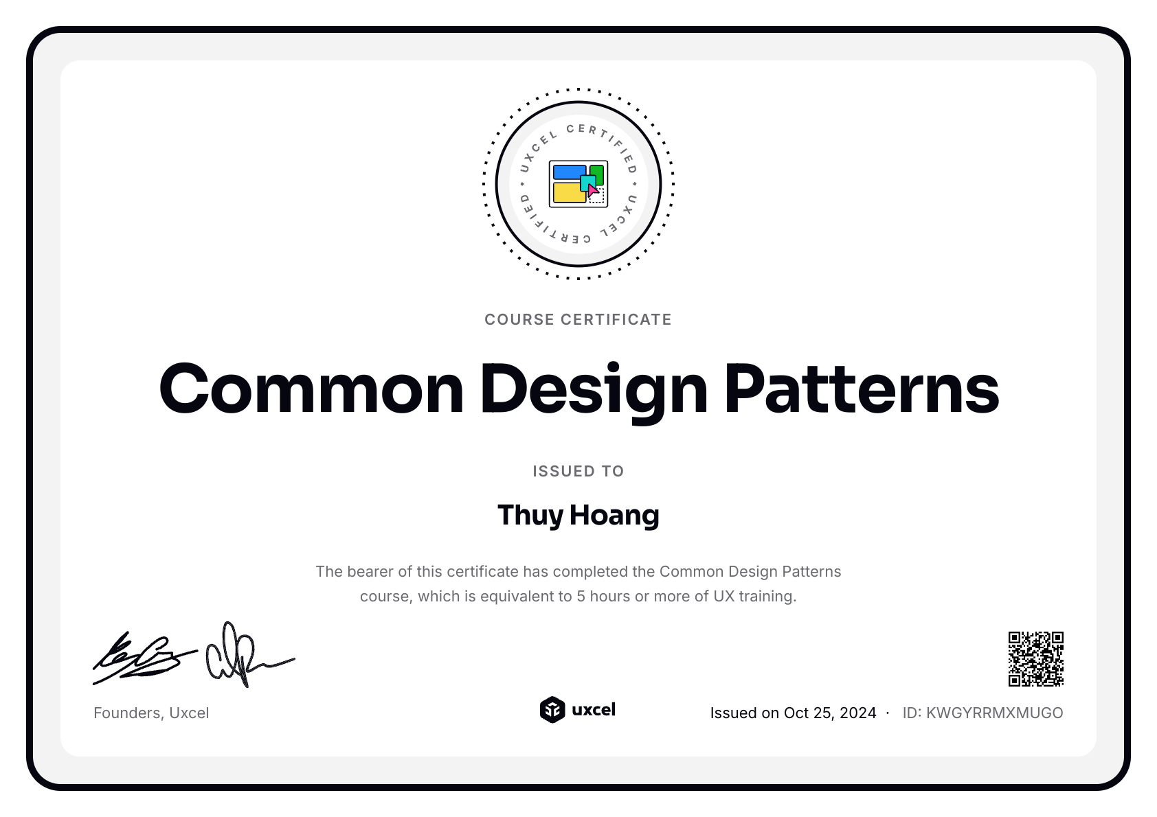 Thuy Hoang's certificate